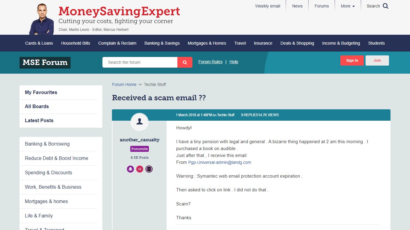 Received a scam email ?? — MoneySavingExpert Forum